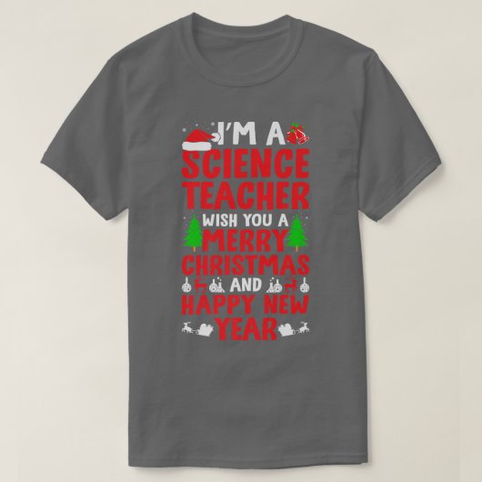 私は科学先生メリークリスマスとハッピーネ Tシャツ (デザイン正面)
