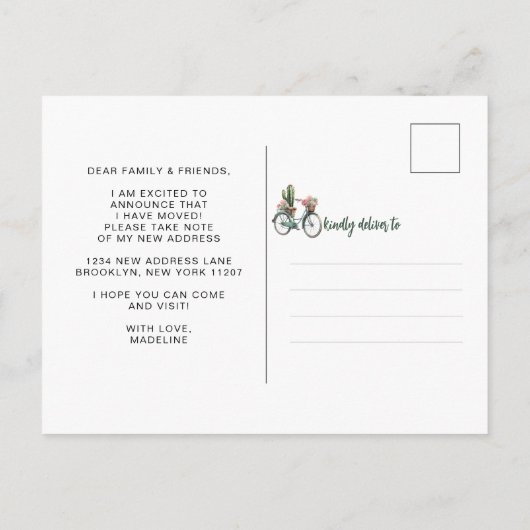 私は移動したフローラサボテンの自転車の水の色を移動 案内ポストカード (裏面)