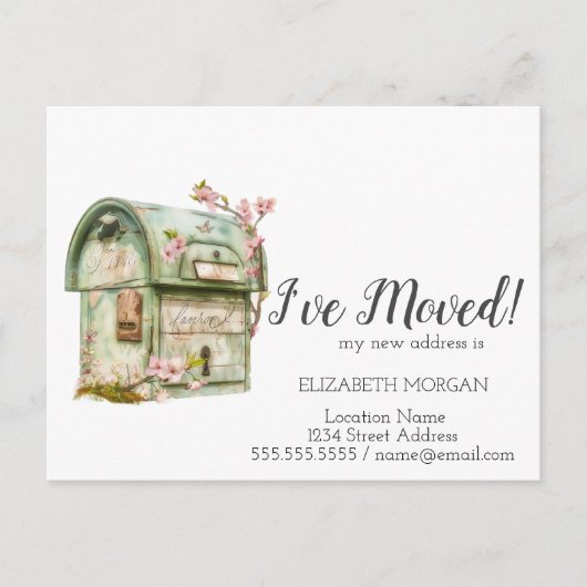 私は移動した、ヴィンテージメールボックスの花 案内ポストカード (正面)