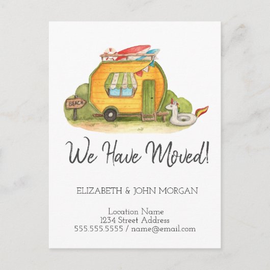 私は移動した、新しい住所、新しい家、キャンプハウス 案内ポストカード (正面)