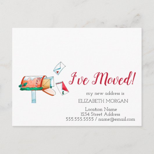 私は移動した、水彩郵便ポストのクリスマス 案内ポストカード (正面)