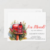 私は移動した、水彩郵便箱の赤い花 案内ポストカード (正面/裏面)