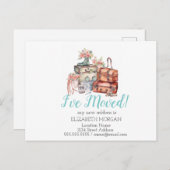 私は移動した、水色のフローラスーツケース 案内ポストカード (正面/裏面)