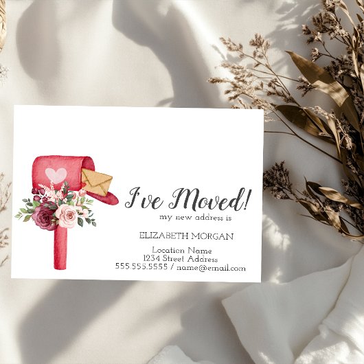 私は移動した、水色のメールボックスの花 案内ポストカード