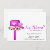 私は移動した、水色のメールボックスハート花 案内ポストカード (正面/裏面)