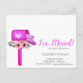 私は移動した、水色のメールボックスハート花 案内ポストカード (正面)