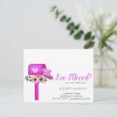 私は移動した、水色のメールボックスハート花 案内ポストカード (スタンド正面)