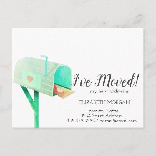 私は移動した、水色の緑のメールボックスの新しいアドレス 案内ポストカード (正面)
