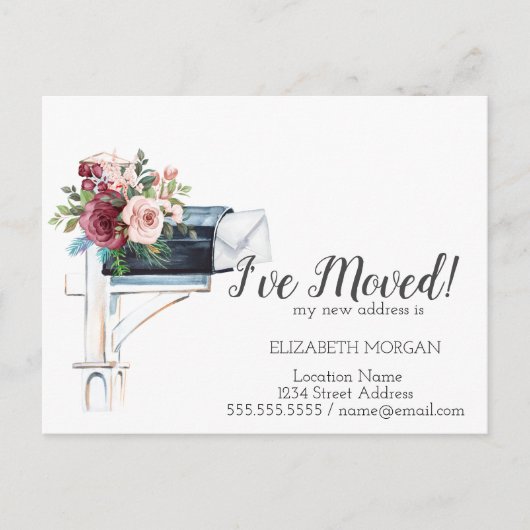 私は移動した、水色の青いメールボックスの花 案内ポストカード (正面)