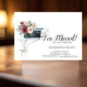 私は移動した、水色の青いメールボックスの花 案内ポストカード