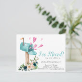 私は移動した、水色メールボックスの花のハート 案内ポストカード (スタンド正面)