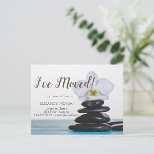 私は移動した,禅の石,白い蘭 案内ポストカード (スタンド正面)