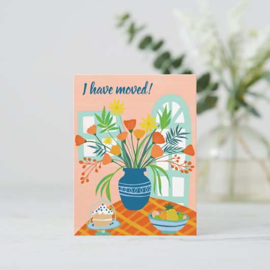 私は移動フローラブーケ新しいホームアドレスかわいい ポストカード (スタンド正面)