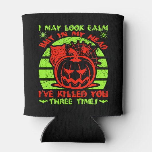 私は穏やかに見えるかもしれないが、ハロウィンスパイダーフクロウのカボチャ 缶クーラー (裏面)