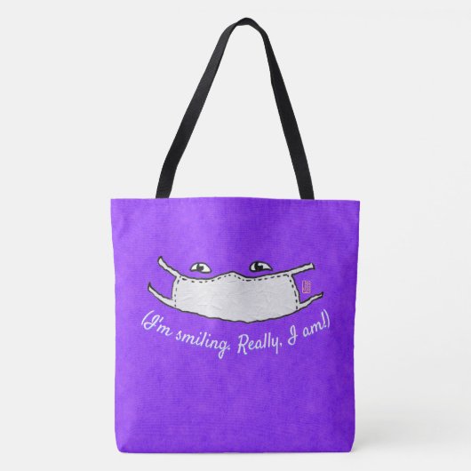 私は笑っている。本当に私は！マスクされたオールオーバープリント トートバッグ (正面)