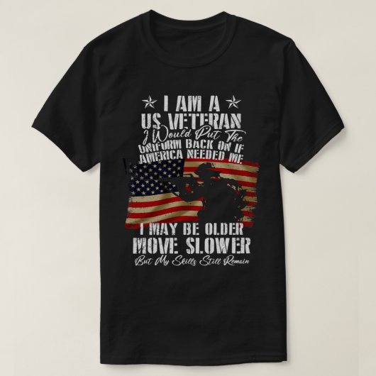 私は米国の退役軍人で、私は古い移動より遅いアメリカ Tシャツ (デザイン正面)