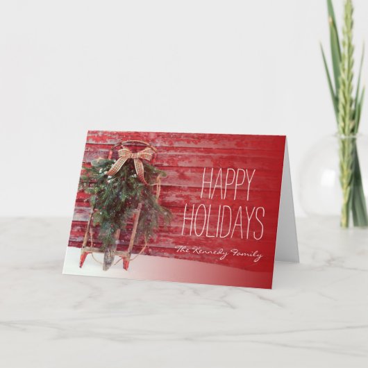 私は納屋の古いそりを見つけ、飾りました シーズンカード (正面)