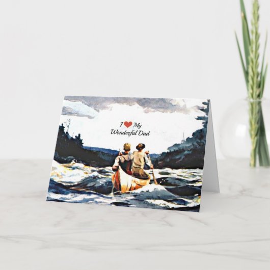 私は素晴らしいパパ、カヌーをラピッドで愛している カード (正面)