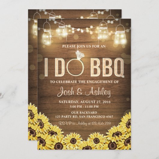 私は素朴なBBQの招待のヒマワリのカップルのシャワーをします 招待状 (正面/裏面)