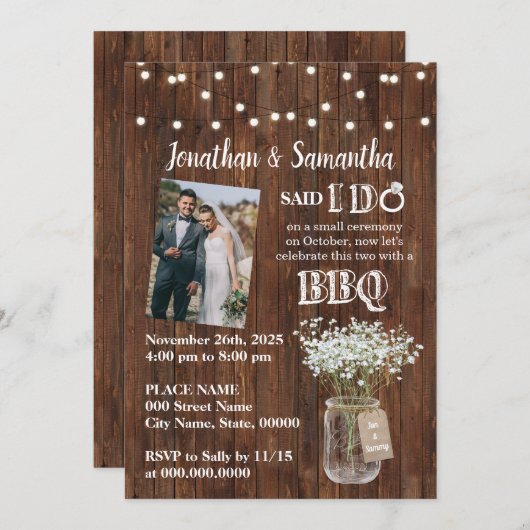 私は素朴結婚披露宴の後にバーベキューすると言った 招待状 (正面/裏面)
