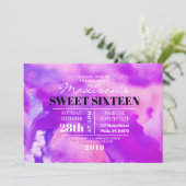 私は紫の水彩色のSweet sixteen招待状 招待状 (スタンド正面)