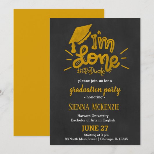 私は終わった – 黄色 招待状 (正面/裏面)