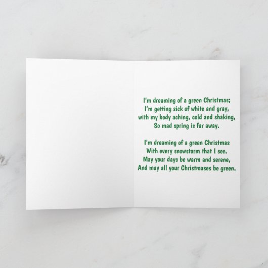 私は緑のクリスマスの夢を見ている シーズンカード (内部)