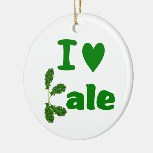 私は緑葉カンラン(Iのハートの緑葉カンラン)の野菜か庭師を愛します セラミックオーナメント (左)