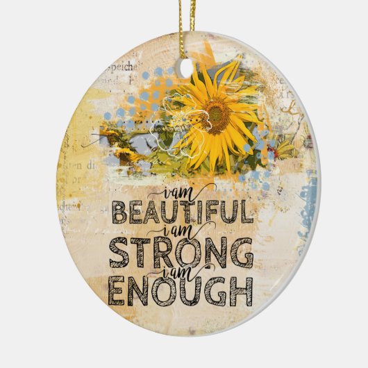 私は美しい強い私は十分なヒマワリ セラミックオーナメント (左)