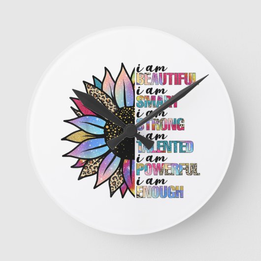 私は美しい私は強い頭が切れるレオパードの太陽である ラウンド壁時計 (正面)