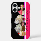 私は美味しいカップケーキが大好きピンク、明るい赤紫色ホワイト Case-Mate iPhoneケース (裏面)