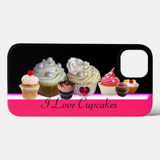 私は美味しいカップケーキが大好きピンク、明るい赤紫色ホワイト Case-Mate iPhoneケース (裏面 (横))