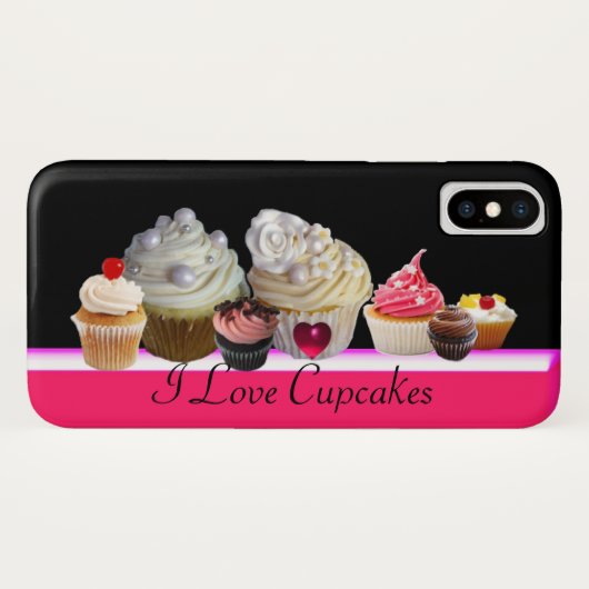 私は美味しいカップケーキが大好きピンク、明るい赤紫色ホワイト Case-Mate iPhoneケース (裏面(横))