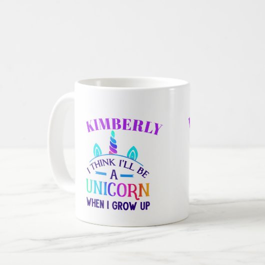 私は考えユニコーンで明るい虹色になる コーヒーマグカップ (正面左)