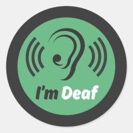 私は耳が聞こえないシンボル – 緑シンプルと黒の付いた耳 ラウンドシール