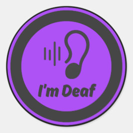 私は耳が聞こえないシンボル – 黒と紫 ラウンドシール