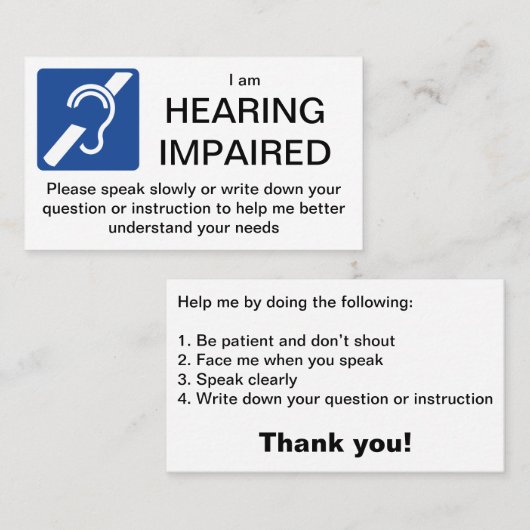 私は聴覚障害者だ、カード 名刺 (正面/裏面)