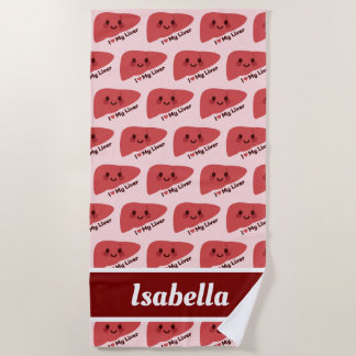 私は肝臓が大好き – かわいい笑顔の肝臓 ビーチタオル