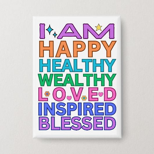 私は肯定バッジカラフル前向き- Vibes 缶バッジ (正面)