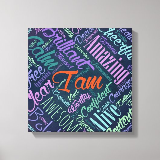 私は肯定ワードクラウドアート キャンバスプリント (正面)