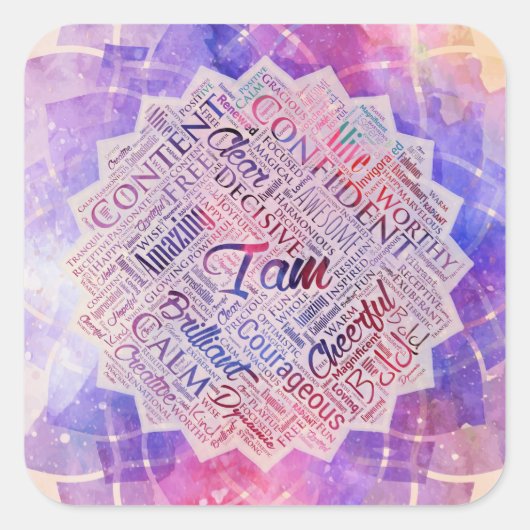 私は肯定ワードクラウドアートin lotus スクエアシール (正面)