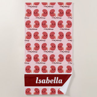 私は腎臓が大好き – かわいい笑顔の腎臓 ビーチタオル