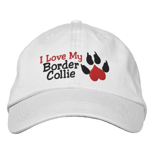 私は自分のコリー縁どドッグのポートを愛している 刺繍入りキャップ (正面)