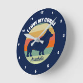 私は自分のコーギかわいサンセットパーソナライズされたドッグが大好き ラウンド壁時計 (傾斜)
