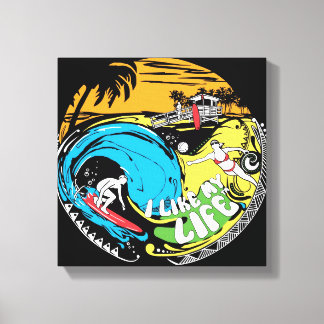 「私は自分の人生が好き」とビーチ キャンバスプリント