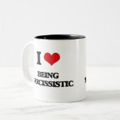 私は自己陶酔的であることを愛します ツートーンマグカップ (正面左)