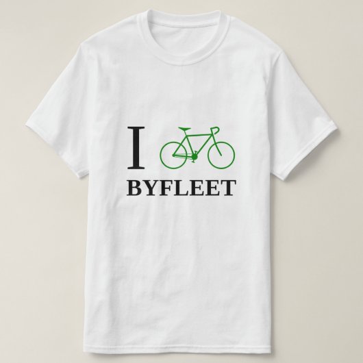 私は自転車に乗りますBYFLEET (緑の自転車アイコン)を Tシャツ (デザイン正面)