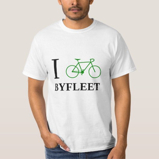 私は自転車に乗りますBYFLEET (緑の自転車アイコン)を Tシャツ (正面)