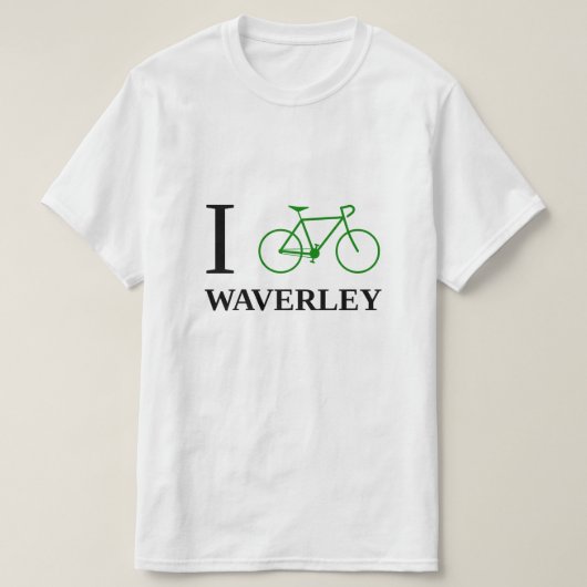 私は自転車に乗りますWAVERLEY (緑の自転車アイコン)を Tシャツ (デザイン正面)