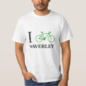 私は自転車に乗りますWAVERLEY (緑の自転車アイコン)を Tシャツ (正面)